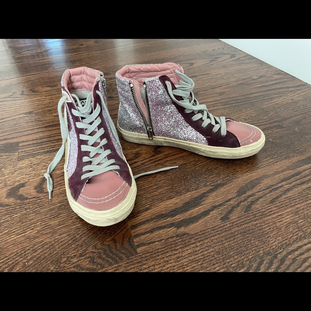 golden goose women’s glitter and leather sneakers